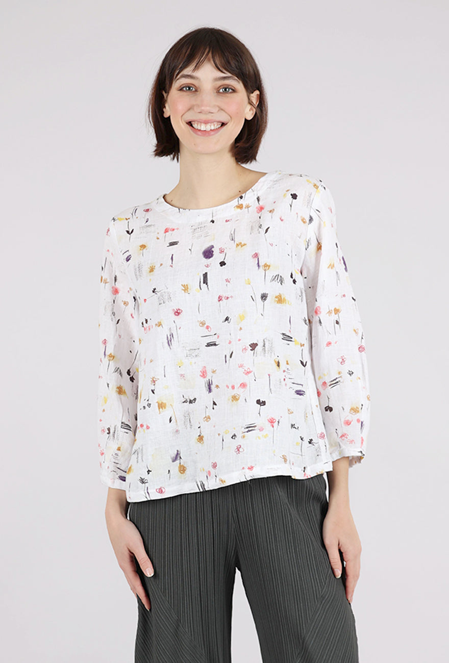 Cut Loose Graffiti Floral Linen Lantern Sleeve Top, Laundered 