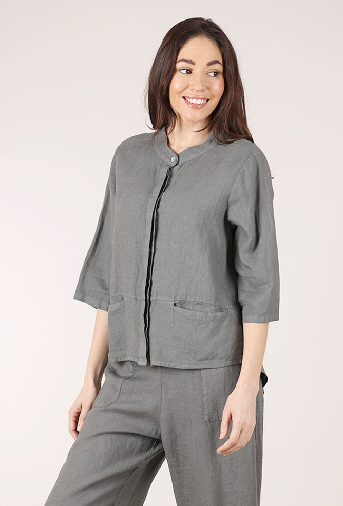 Blueberry Italia Korinne Collar Linen Shirt, Gray 