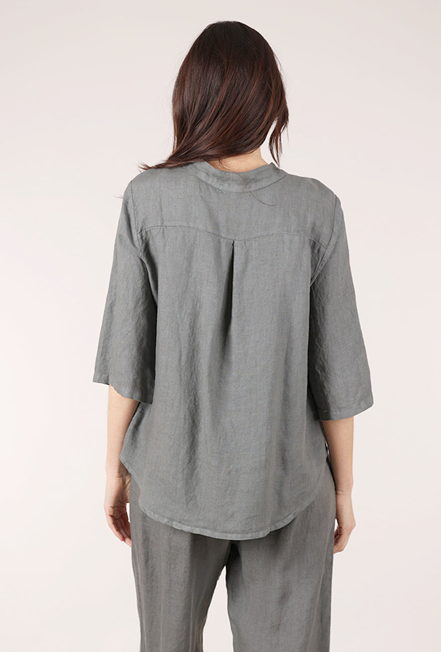 Blueberry Italia Korinne Collar Linen Shirt, Gray 