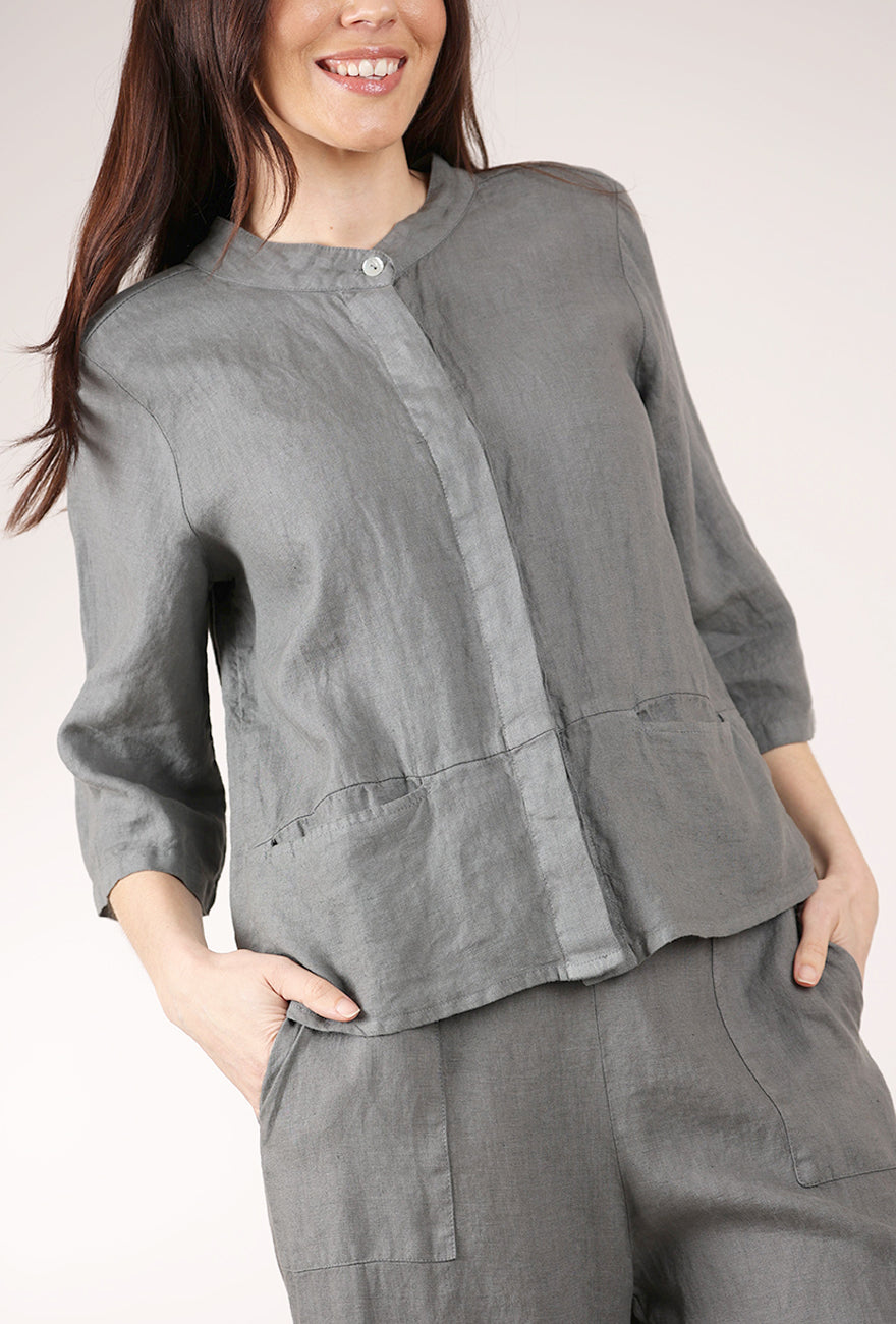 Blueberry Italia Korinne Collar Linen Shirt, Gray 