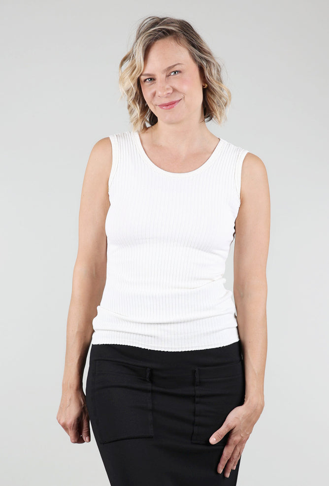 Prairie Cotton Fitted Ribbed Tank, Ivory 