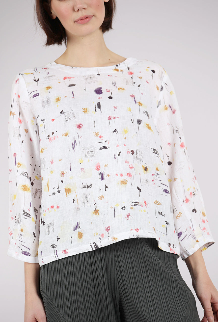 Cut Loose Graffiti Floral Linen Lantern Sleeve Top, Laundered 