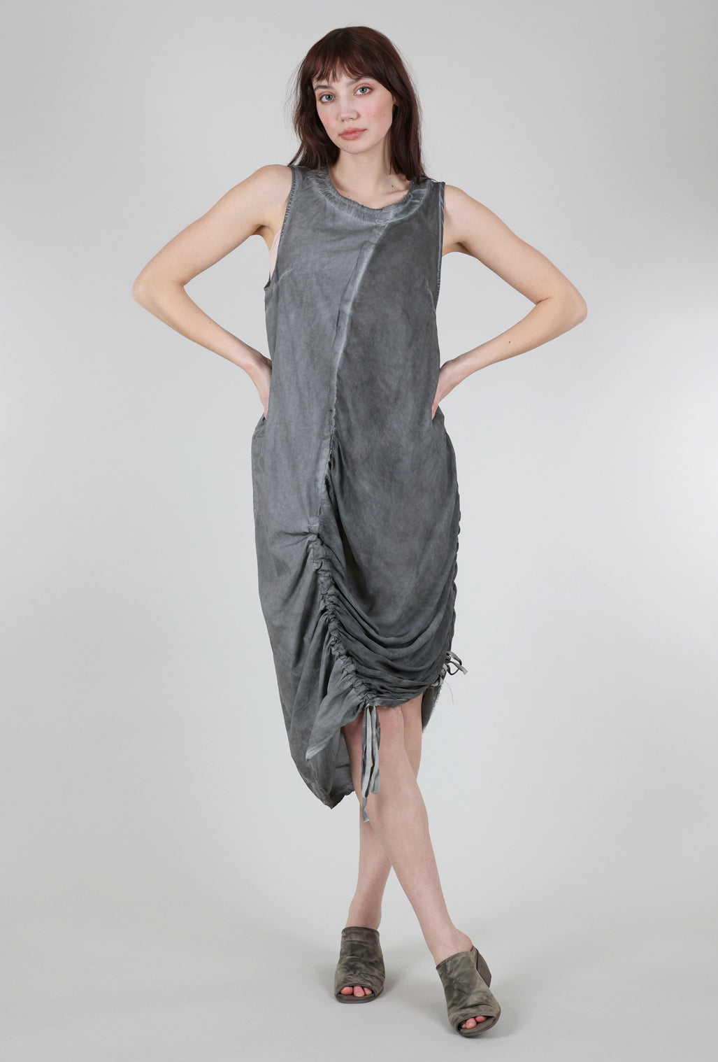 Sanctamuerte Ruched Column Dress, Gray Storm 