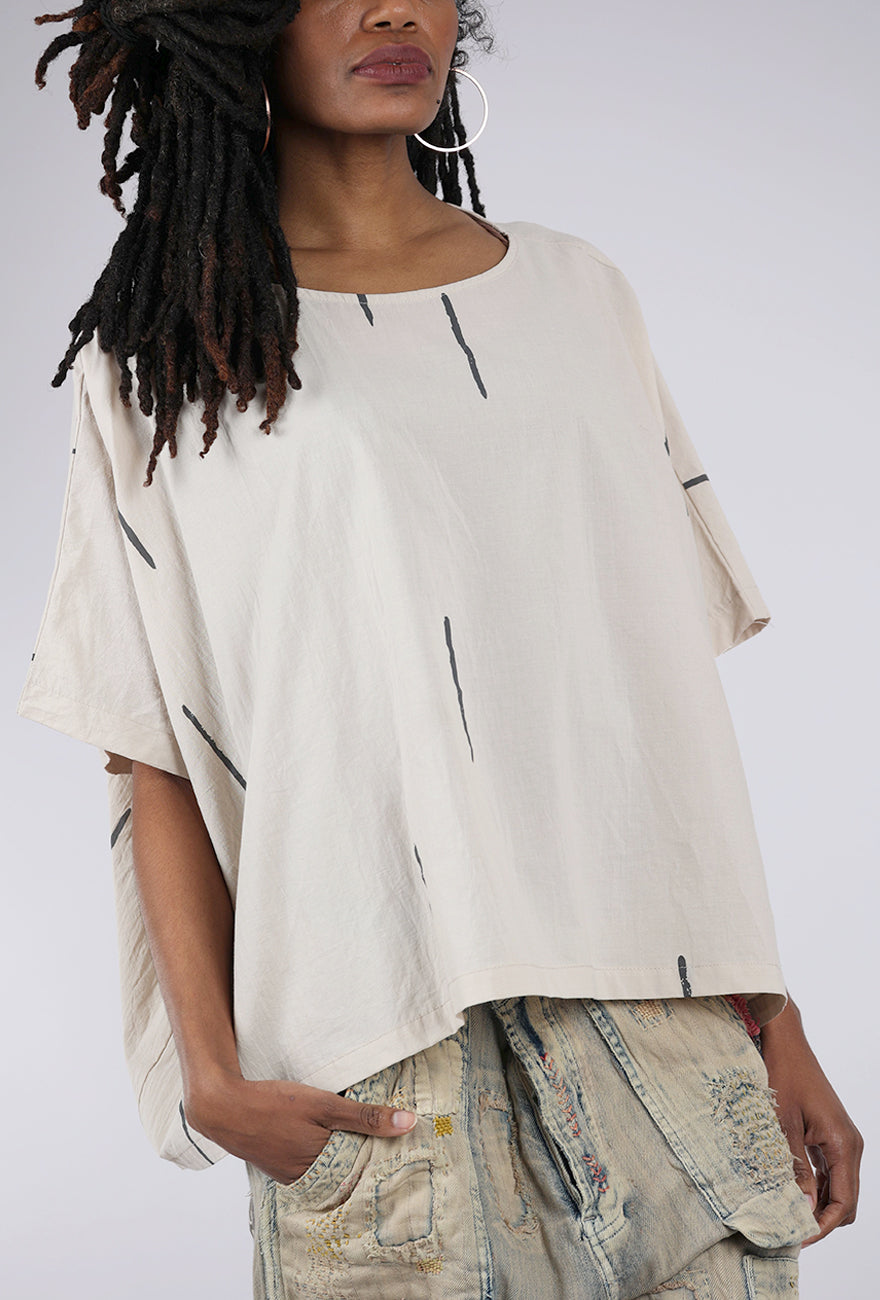 Cotton Print Boxy Blouse, Stucco