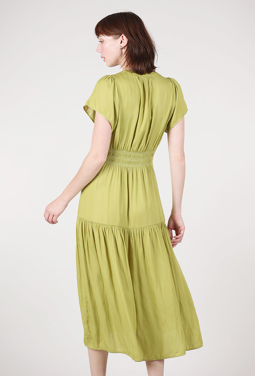 Grade & Gather Ruffle Sateen Midi Dress, Green Moss 