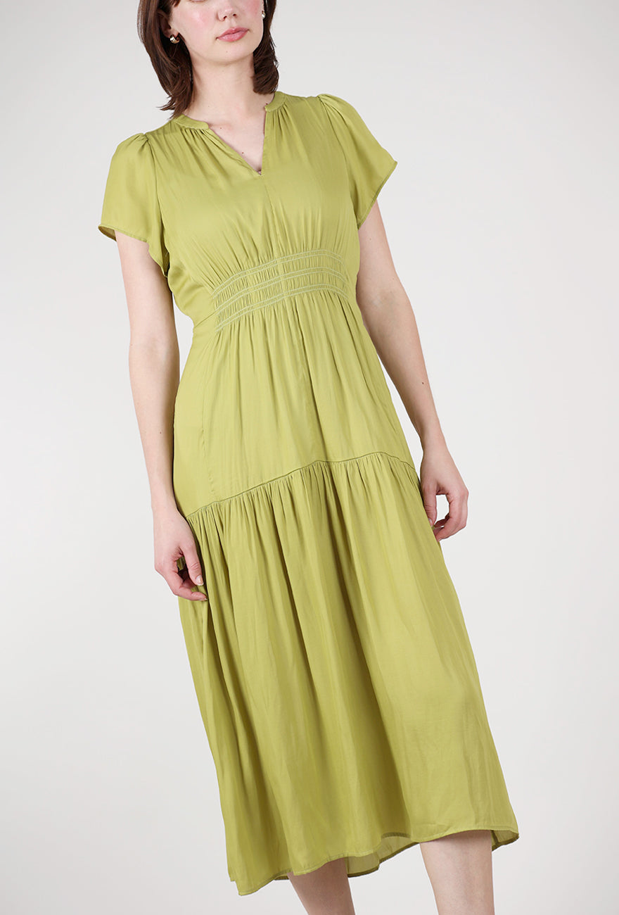 Grade & Gather Ruffle Sateen Midi Dress, Green Moss 