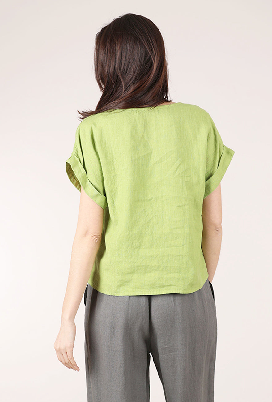 Blueberry Italia Embroidered Linen Vee Top, Kiwi 