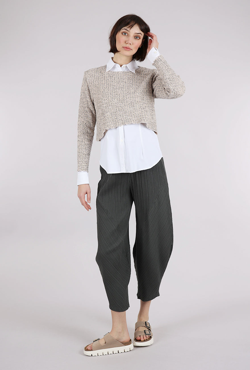 Cut Loose Texture Knit Curve Crop Sweater, Pearly 