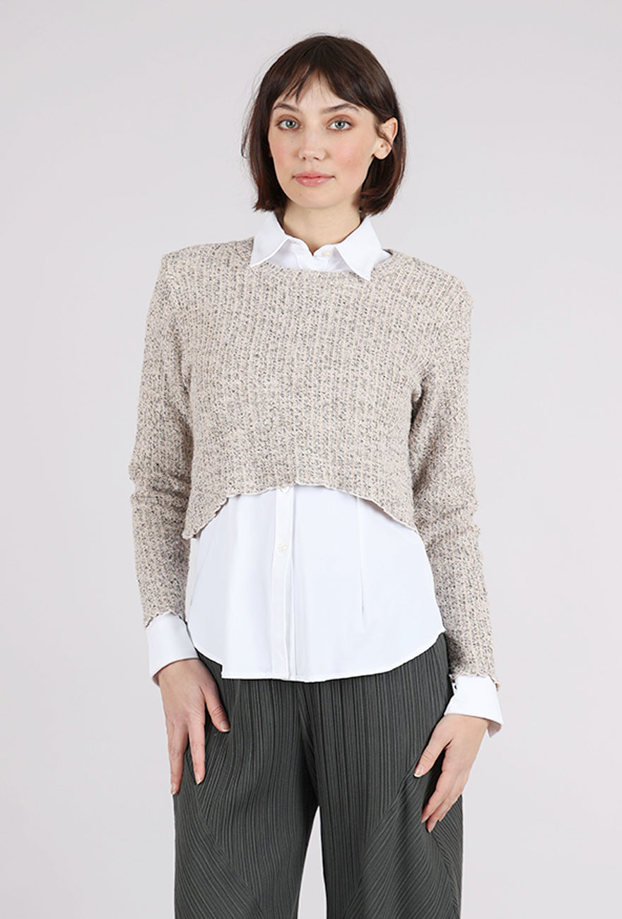 Cut Loose Texture Knit Curve Crop Sweater, Pearly 