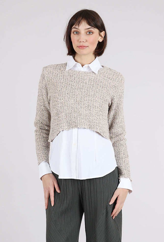 Texture Knit Curve Crop Sweater, Pearly