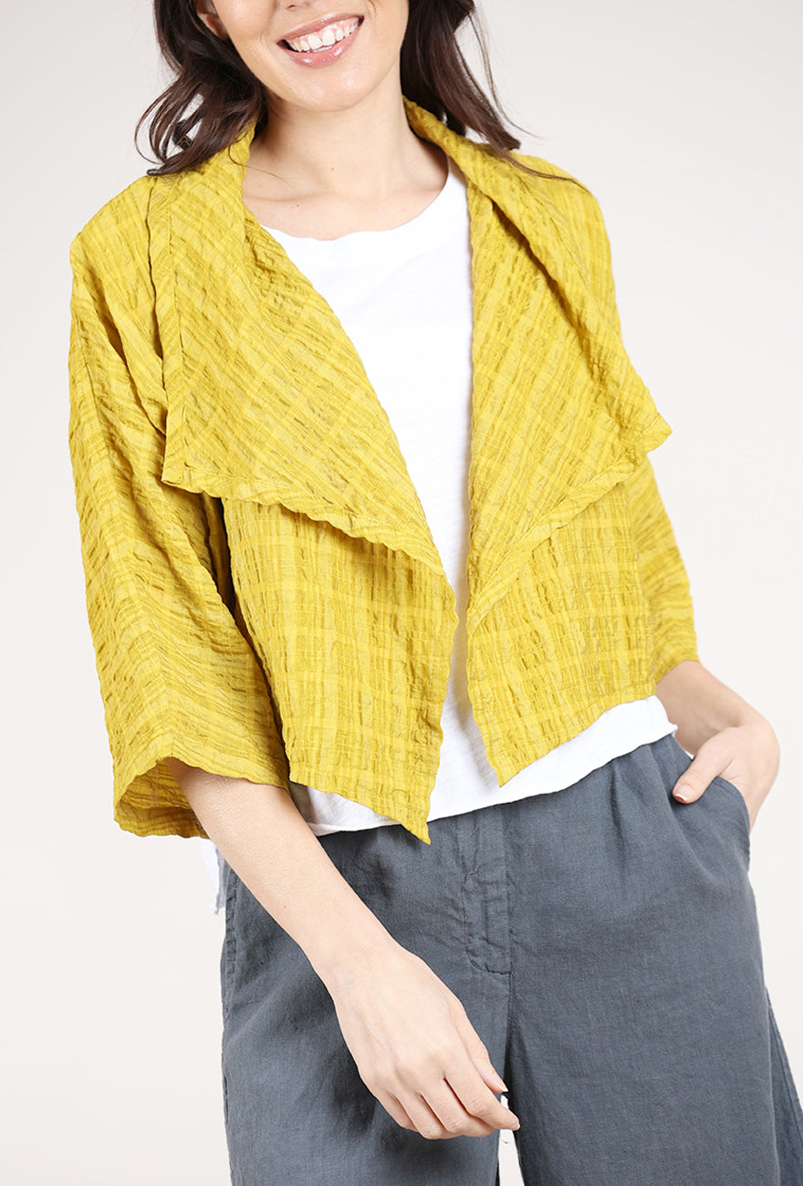Eleven Stitch Windowpane Shrug, Mustard 