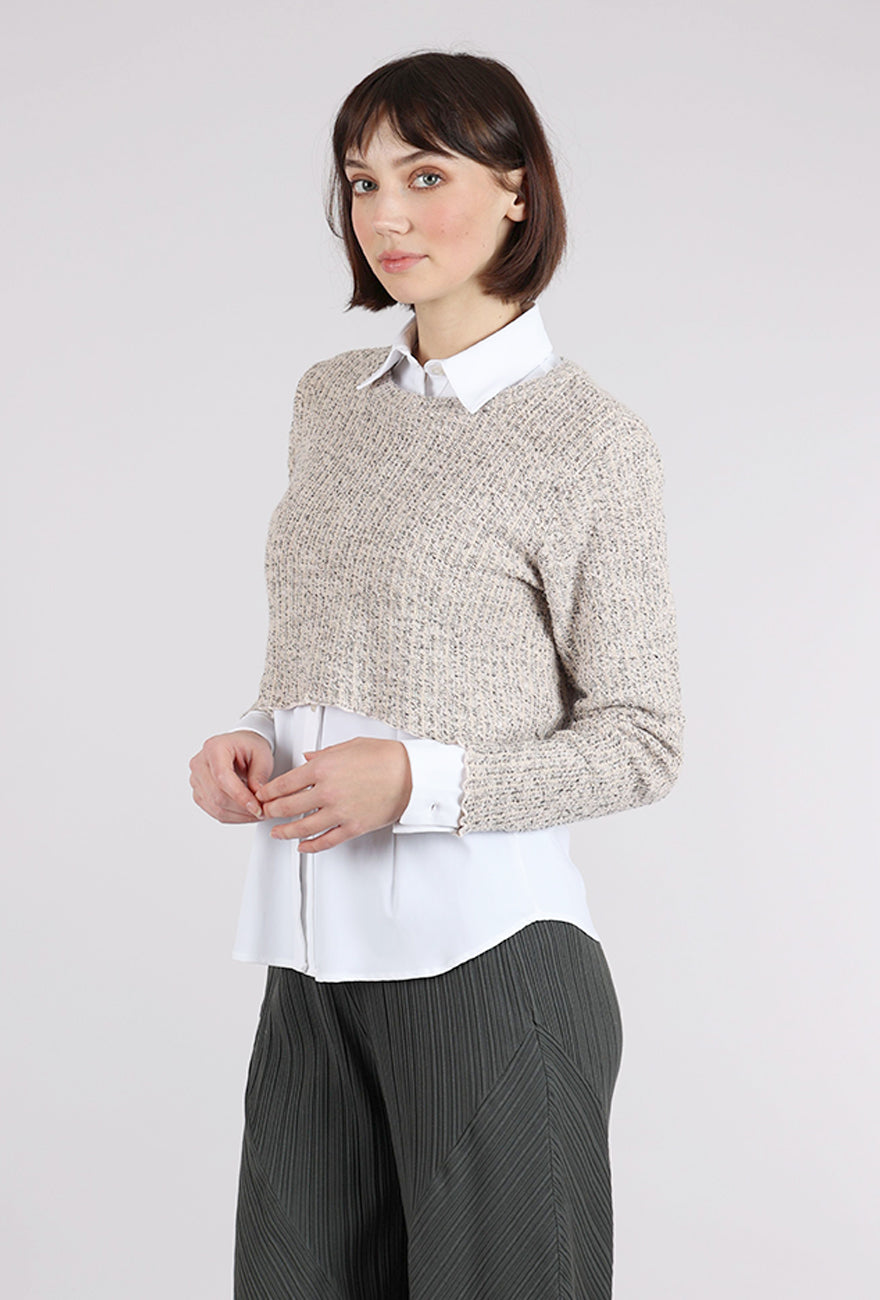 Cut Loose Texture Knit Curve Crop Sweater, Pearly 