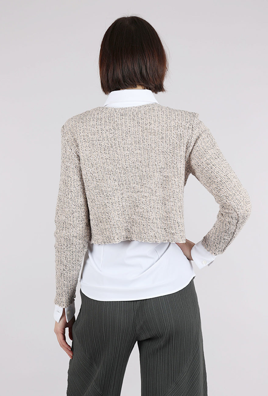 Cut Loose Texture Knit Curve Crop Sweater, Pearly 