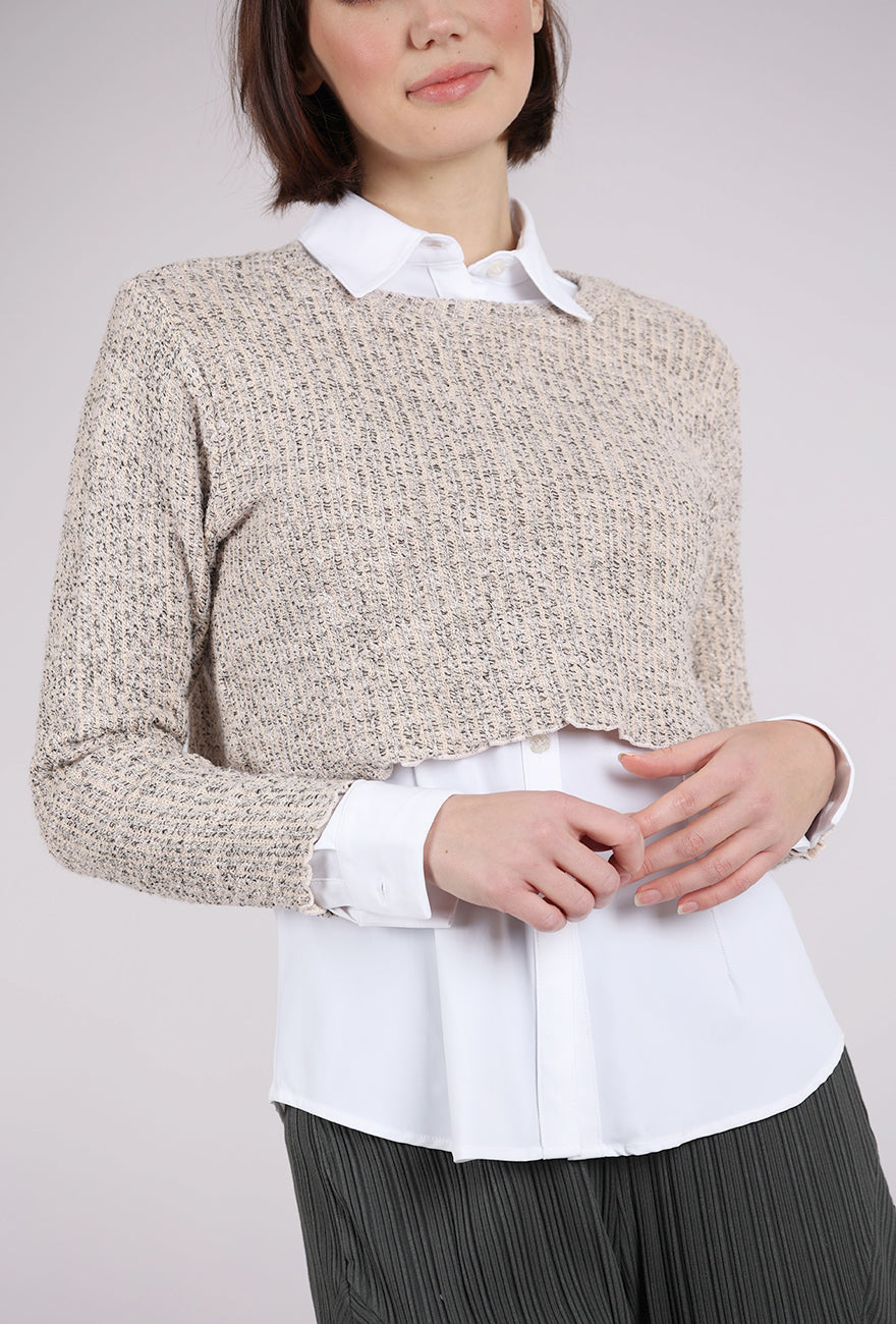 Cut Loose Texture Knit Curve Crop Sweater, Pearly 