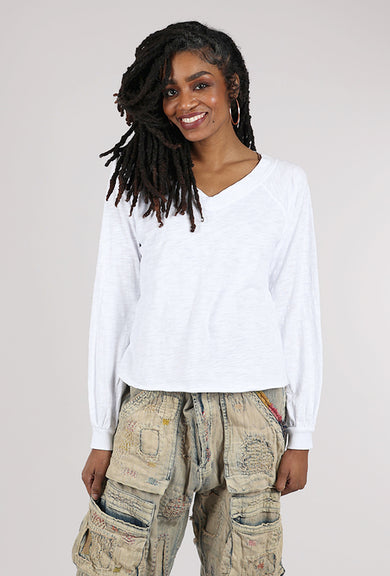 Mododoc L/S Open V-Neck Tee, White 