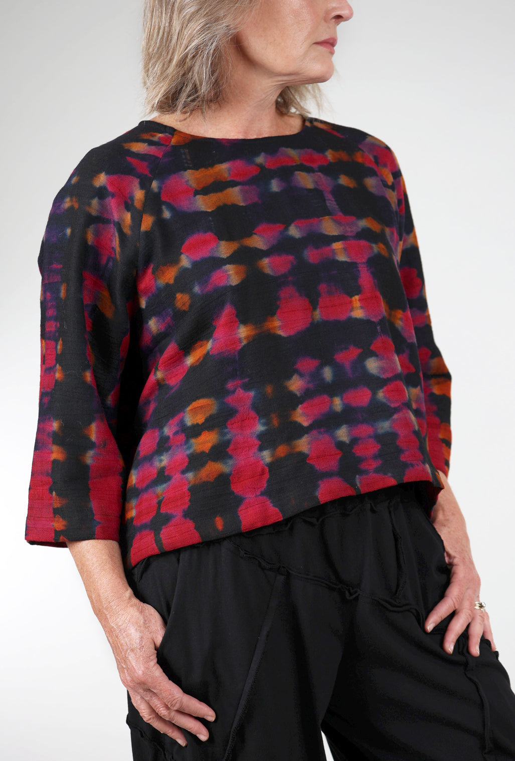 Neeru Kumar Raglan Wool Crop Top, Black/Magenta 