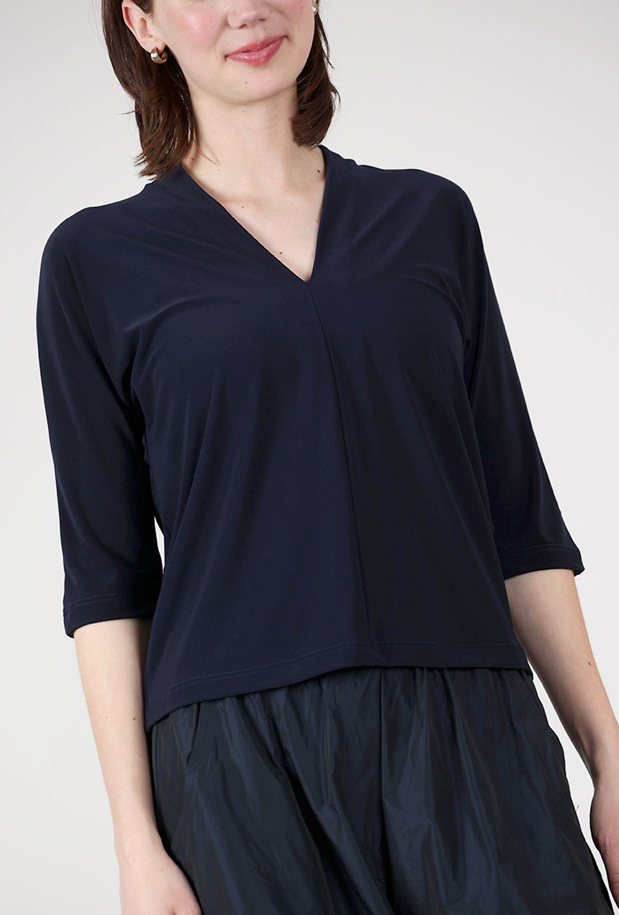 Alembika Matte Jersey Slim V Neck, Navy 