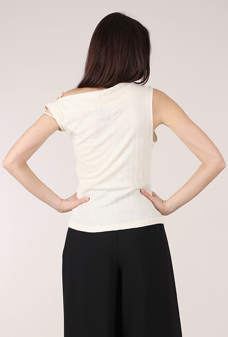 Cossac Pointelle Drape Top, Ecru 