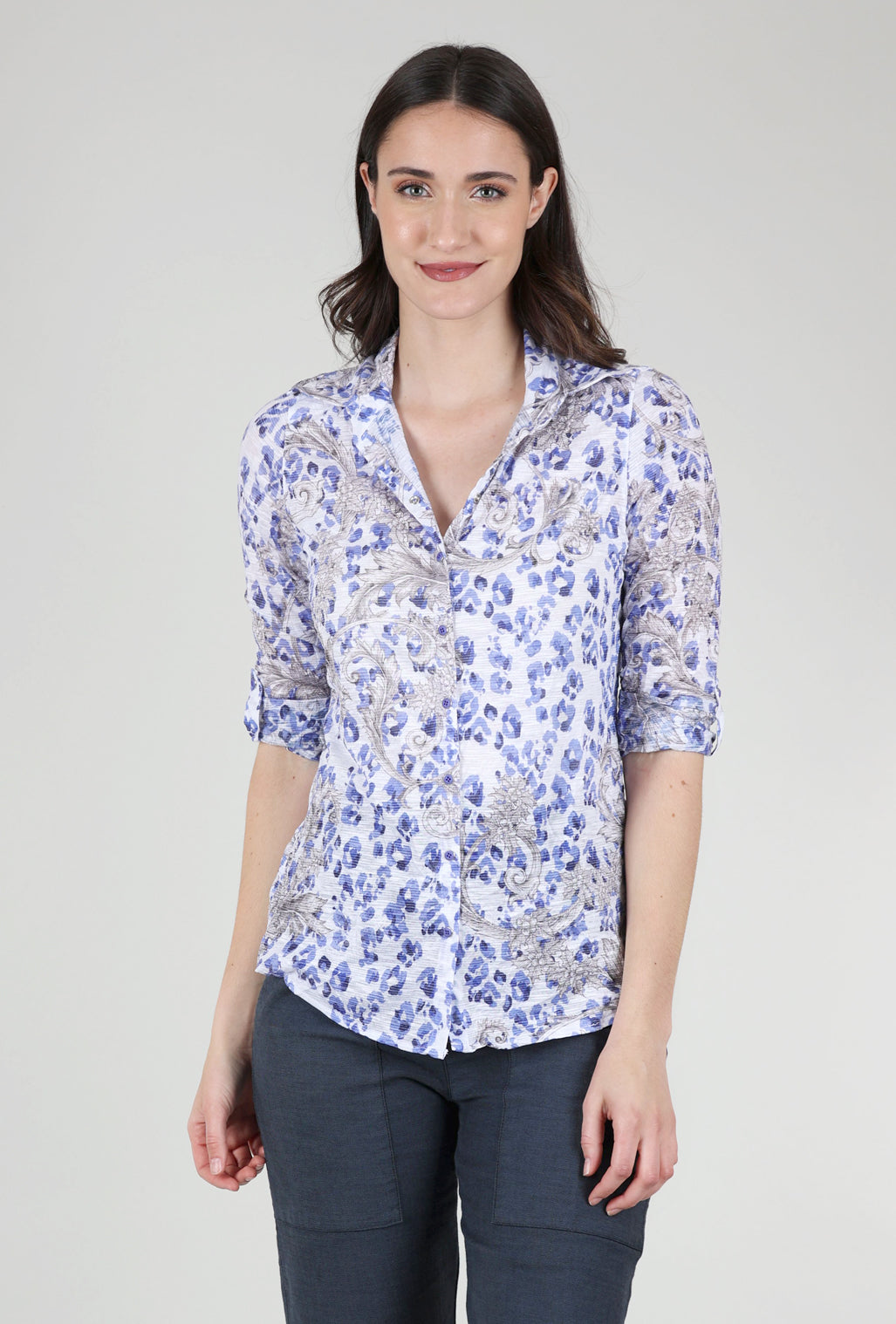 David Cline Roll-Up Sleeve Crinkle Shirt, Ice Print 