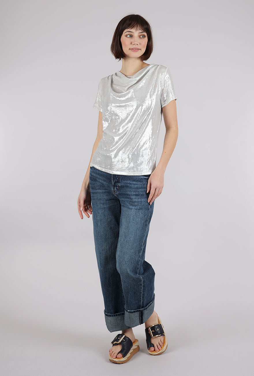 Insight New York Shimmer Drape Neck Top, Silver 