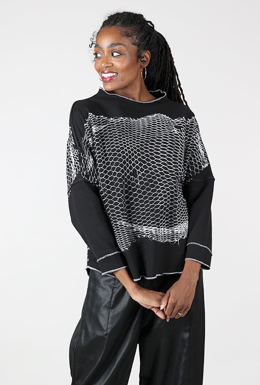 Paper Temples Mesh Print Sweatshirt, Black 