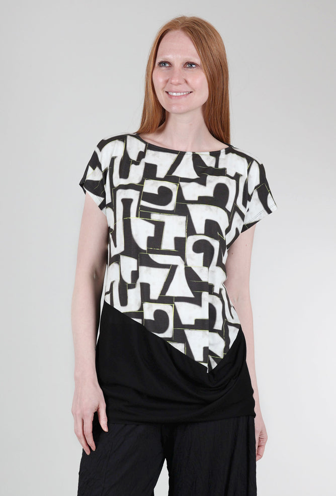 Ozai Puzzle Print Top, Black Multi 