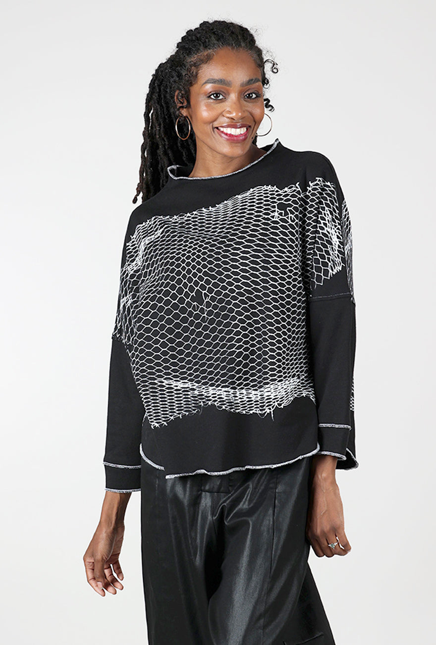 Paper Temples Mesh Print Sweatshirt, Black 