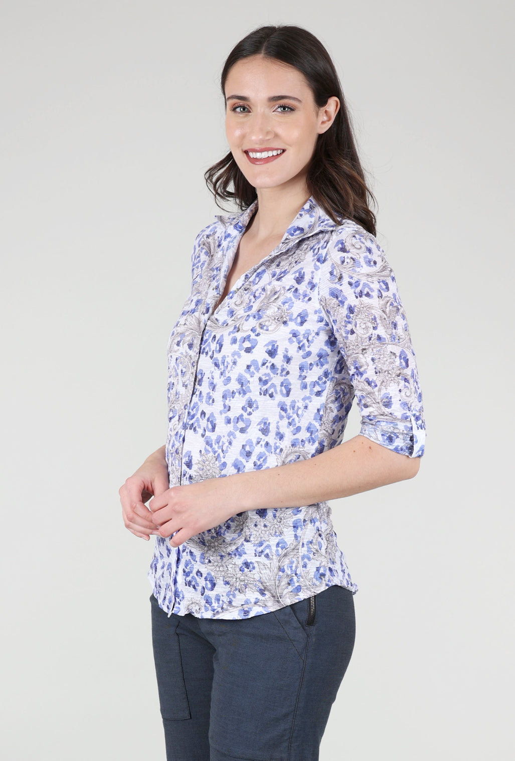 David Cline Roll-Up Sleeve Crinkle Shirt, Ice Print 