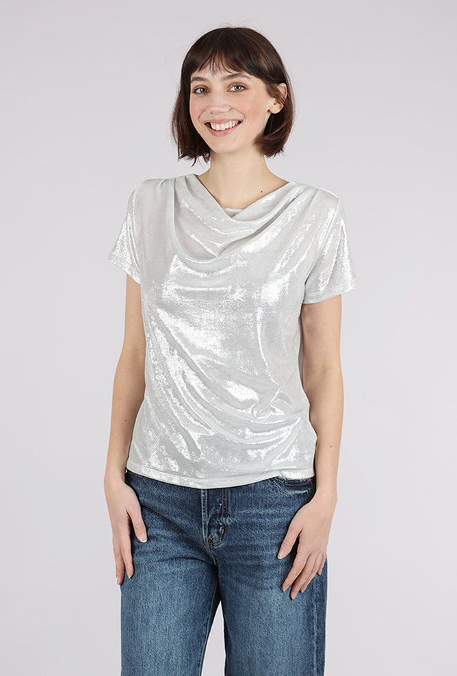 Insight New York Shimmer Drape Neck Top, Silver 