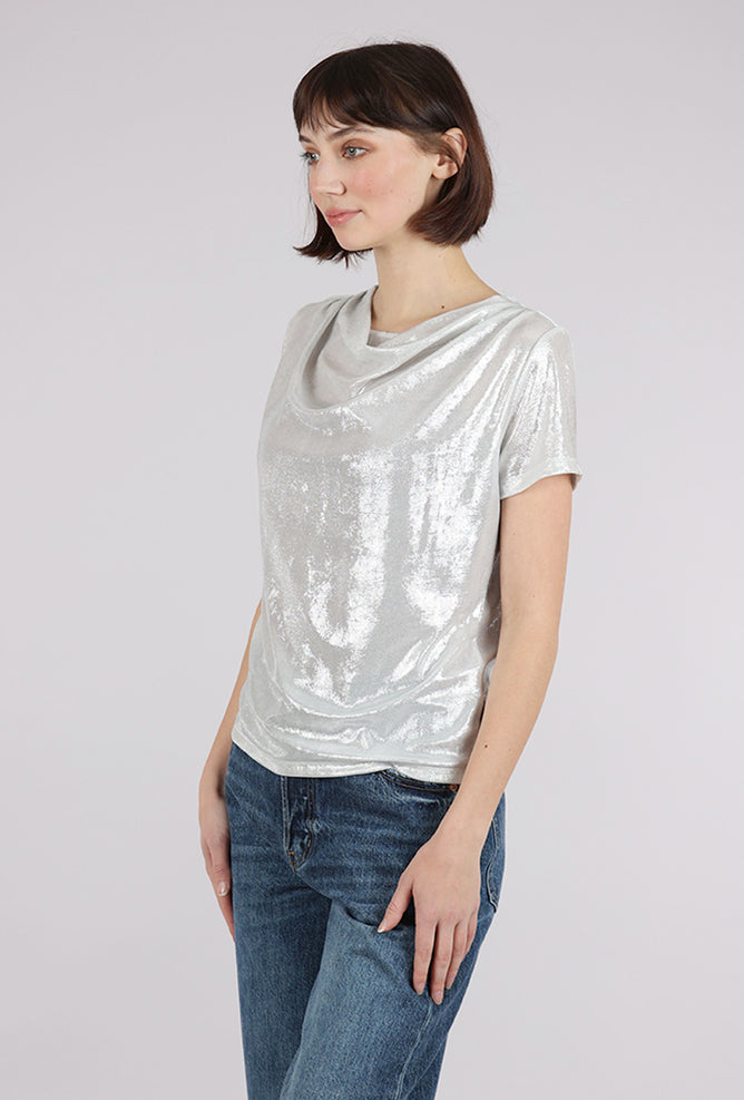 Insight New York Shimmer Drape Neck Top, Silver 