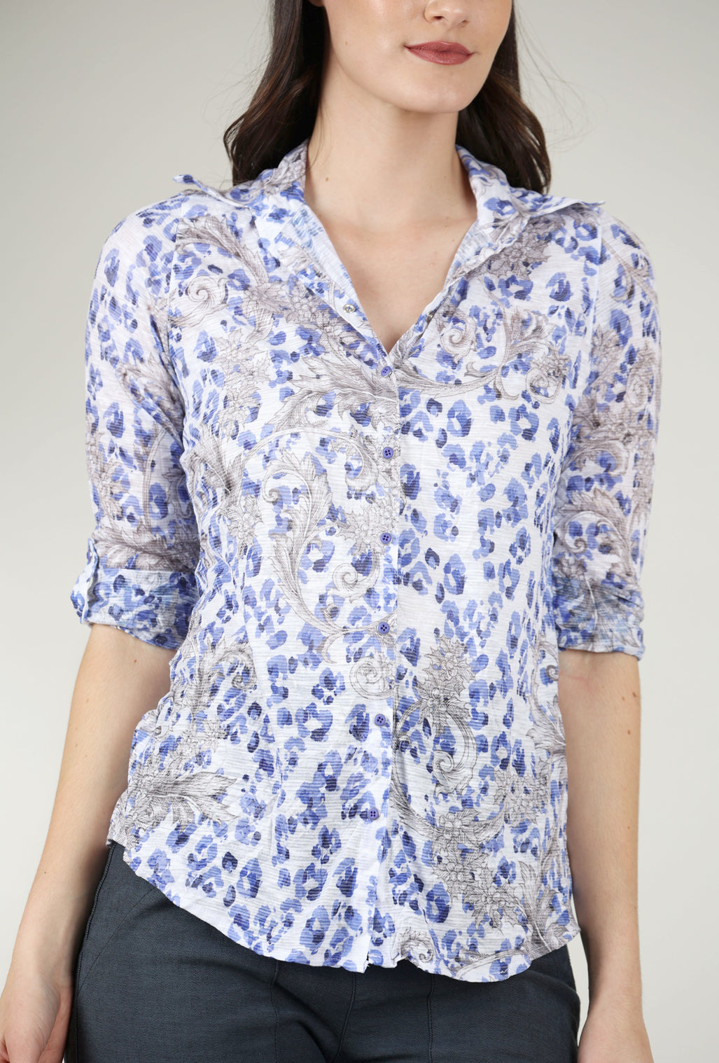 David Cline Roll-Up Sleeve Crinkle Shirt, Ice Print 