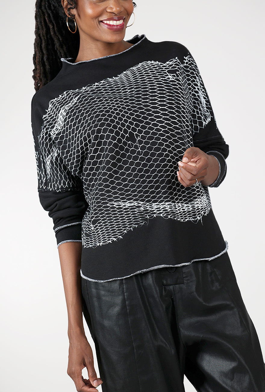 Paper Temples Mesh Print Sweatshirt, Black 