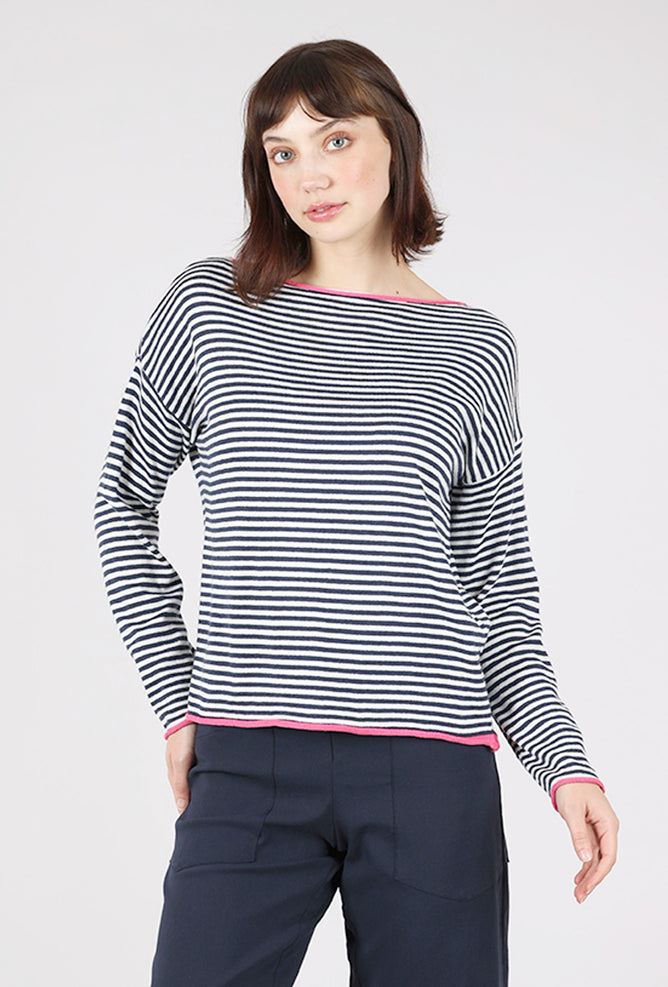 Alembika Hedy Stripe Sweater, Navy/Ecru 