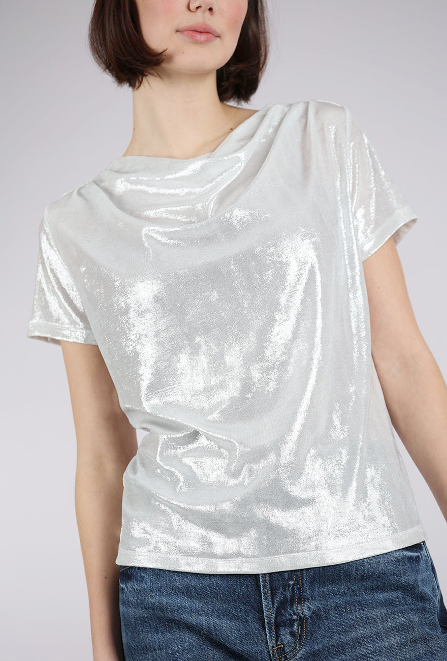 Insight New York Shimmer Drape Neck Top, Silver 