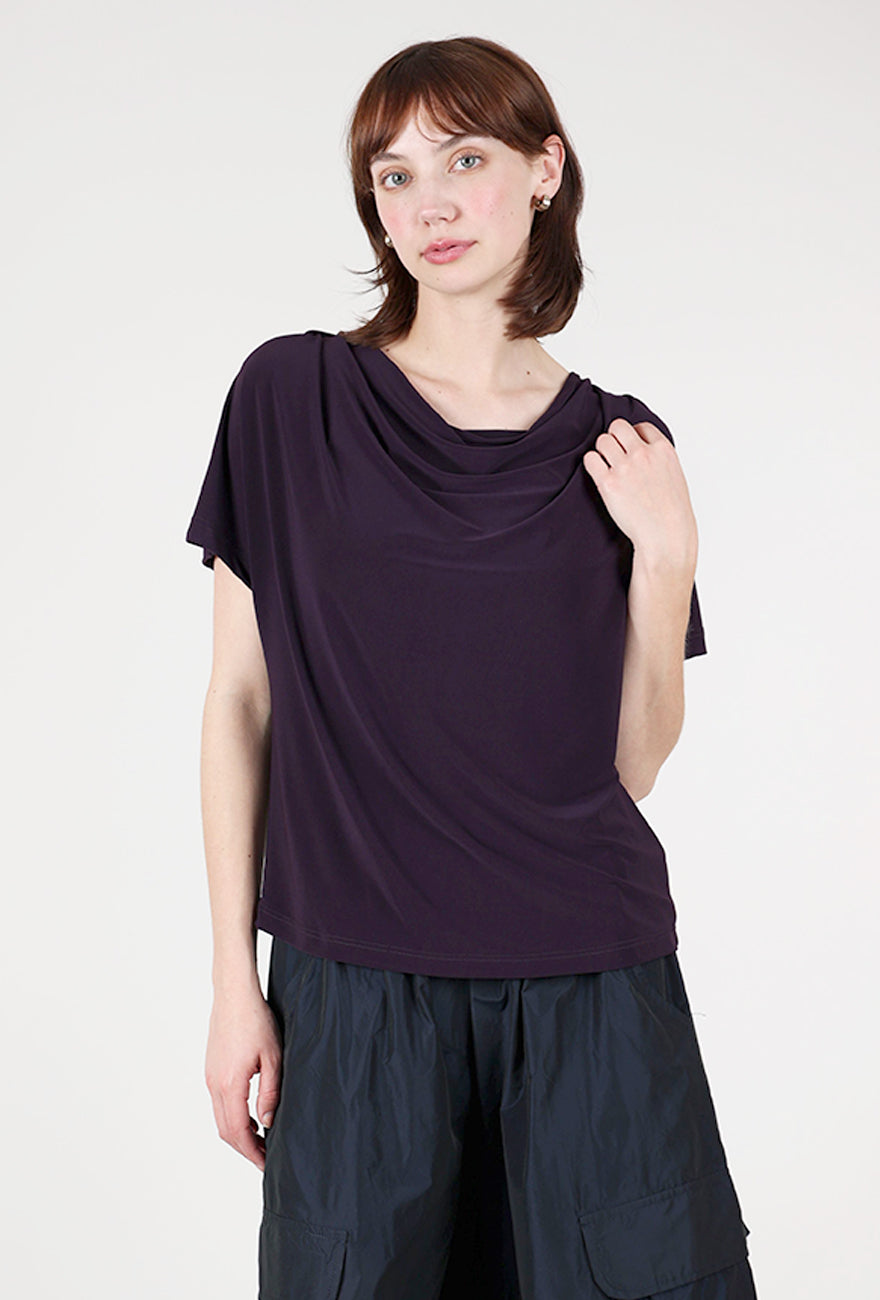 Alembika Drape Neck Matte Jersey Top, Purple 