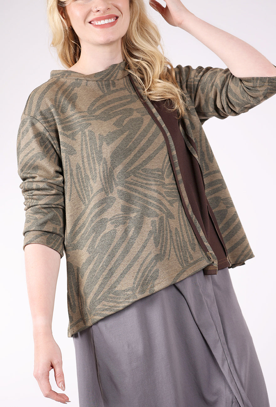 Moonlight Inset Panel Funnel Neck Knit Top, Brown/Gray 