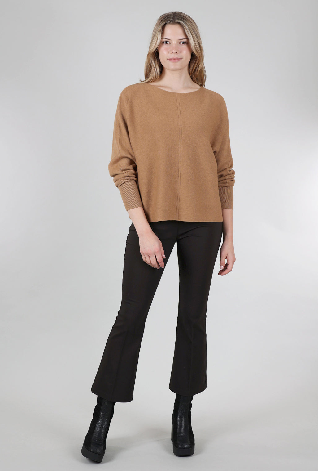 M Made in Italy Hip-Skim Dolman Sweater, Dark Doe 