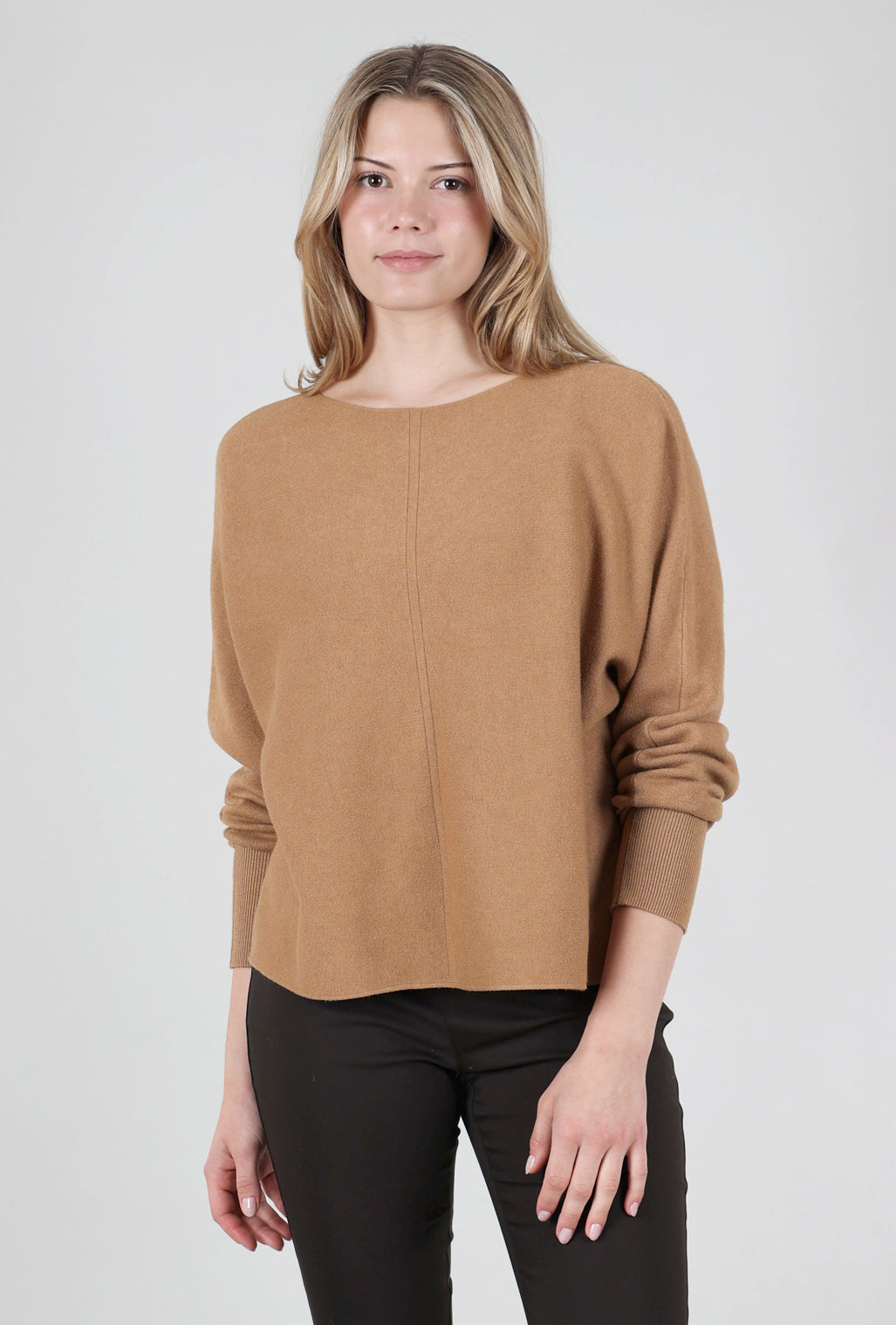 M Made in Italy Hip-Skim Dolman Sweater, Dark Doe 