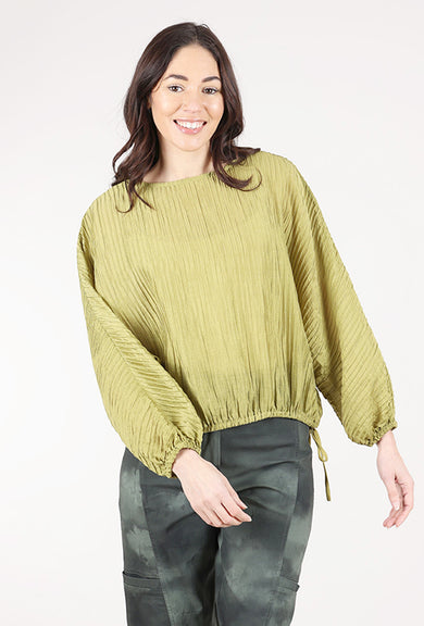 Grade & Gather Shirred-Sleeve Blouse, Chartreuse 