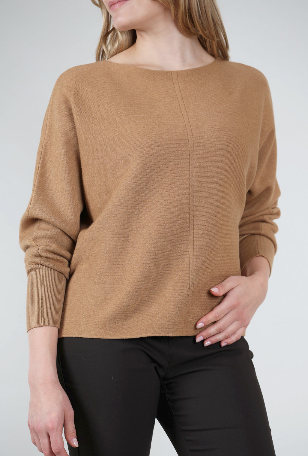 M Made in Italy Hip-Skim Dolman Sweater, Dark Doe 