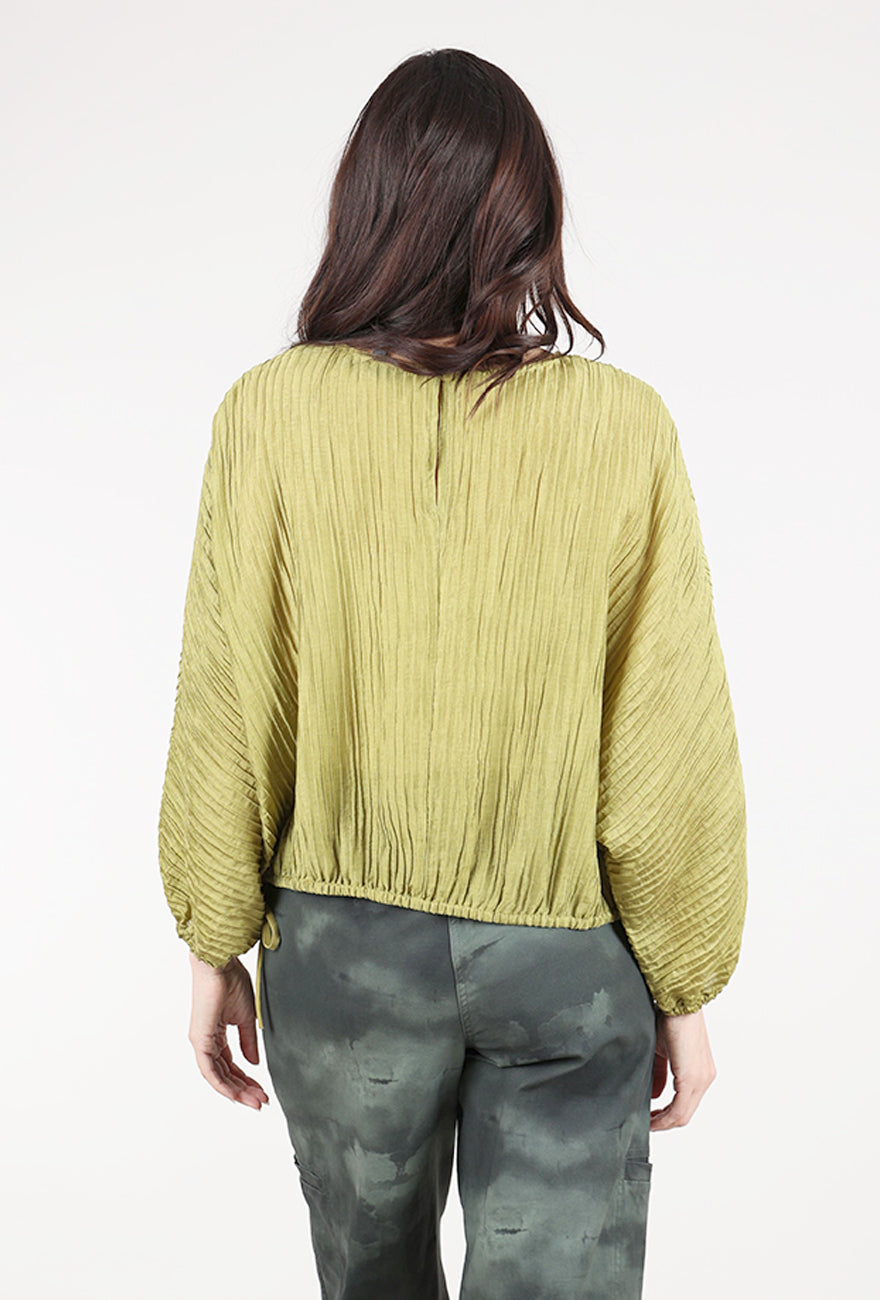 Grade & Gather Shirred-Sleeve Blouse, Chartreuse 