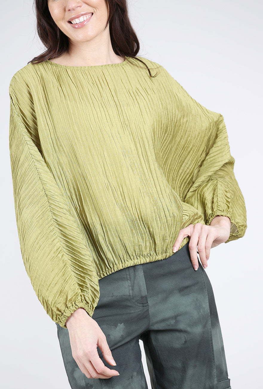 Grade & Gather Shirred-Sleeve Blouse, Chartreuse 