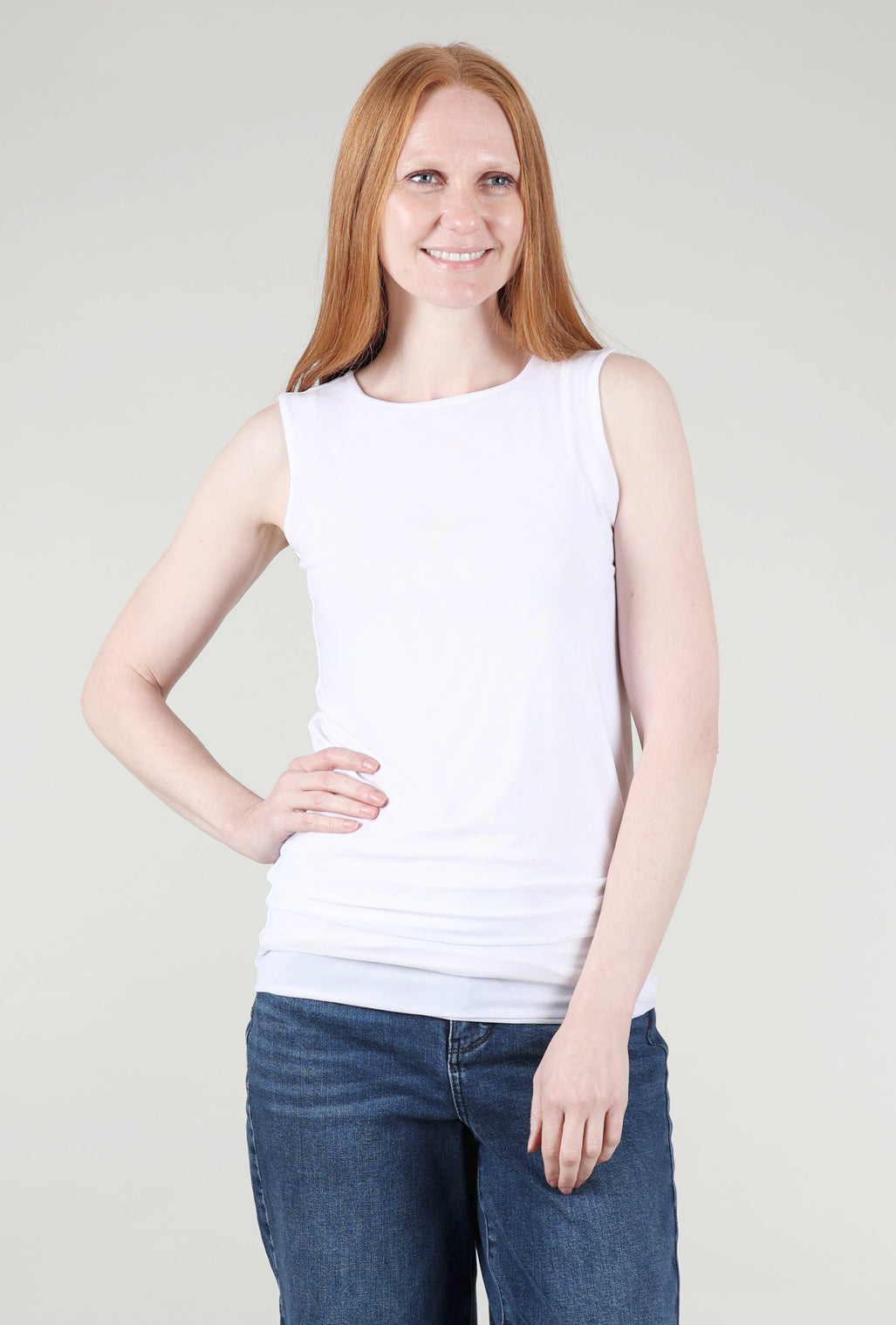 AMB Designs Florence Solid Double Sheer Tank Top, White 