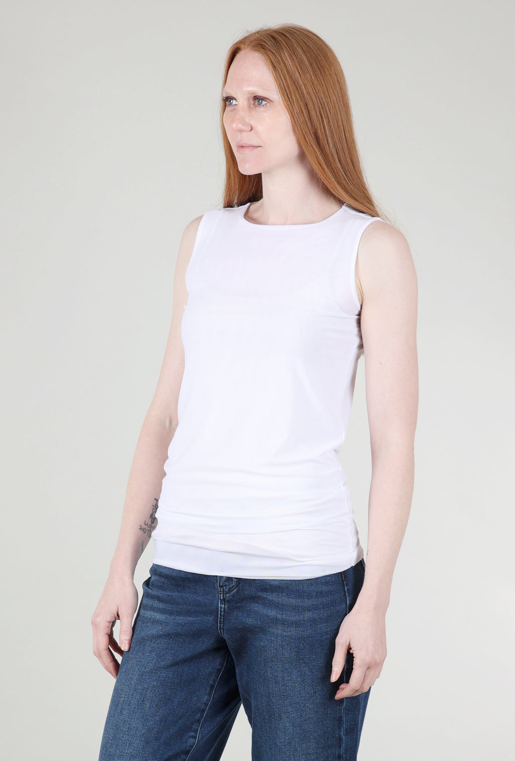 AMB Designs Florence Solid Double Sheer Tank Top, White 