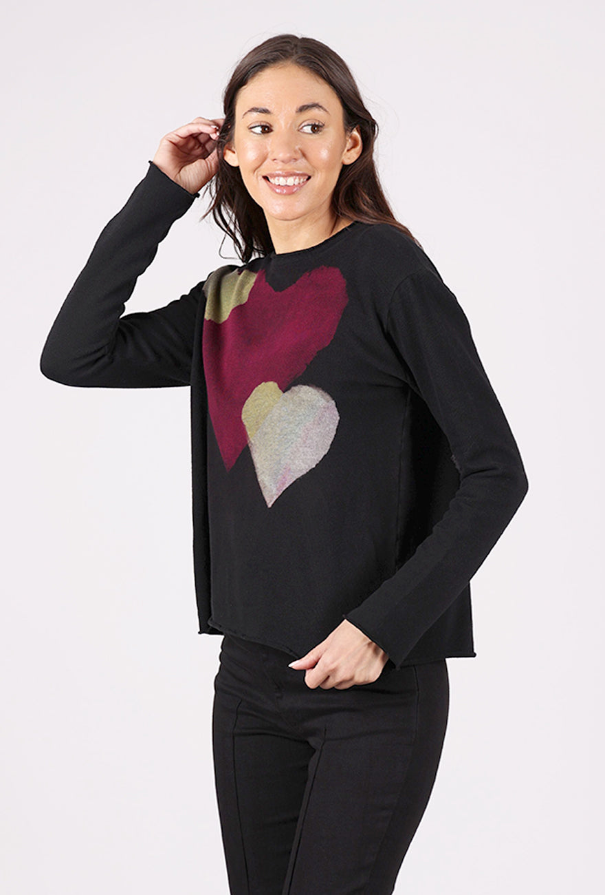 Heyne Bogut Cozy Crop Ombre Heart Top, Black/Berry 