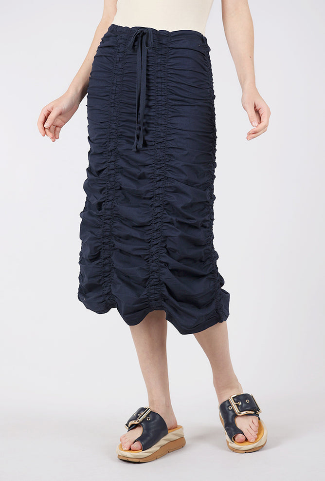 Double Shirred Skirt, Navy