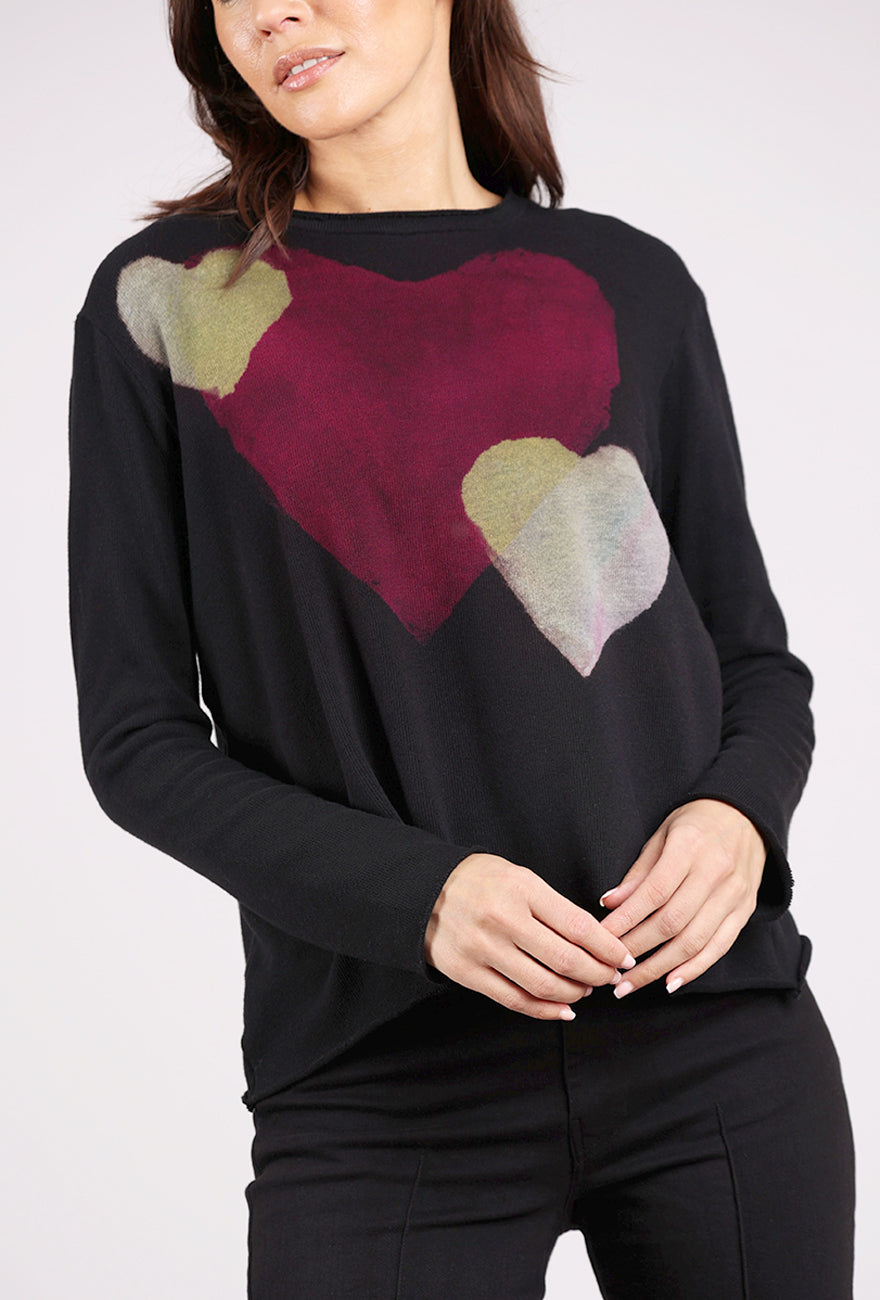 Heyne Bogut Cozy Crop Ombre Heart Top, Black/Berry 