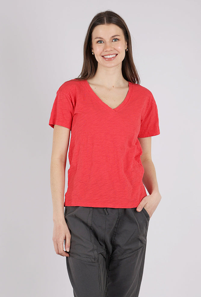 Mododoc S/S V-Neck Boxy Tee, Glazed Cherry 