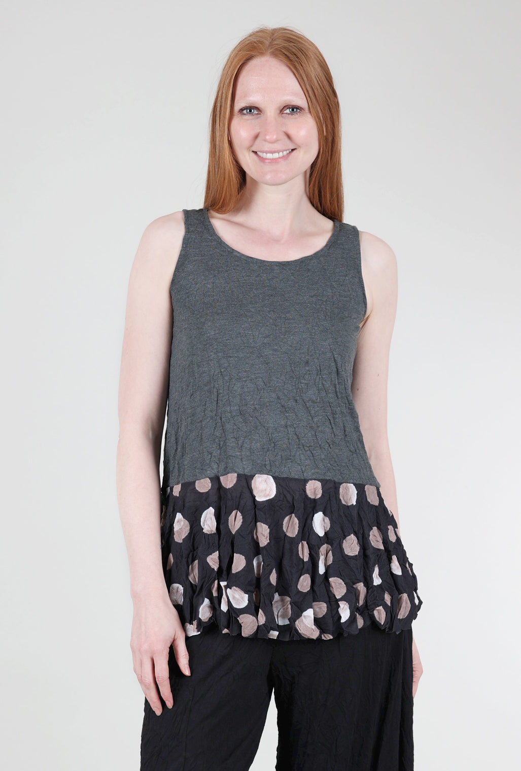 Chalet Patterned Flounce Sophia Tank, Charcoal 