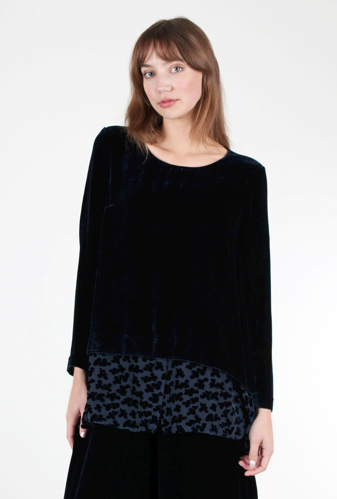 Grizas Chiffon Trim Velvet Top, Sapphire 